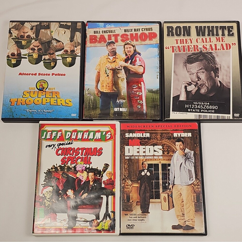Comedy DVD Lot of 5 Super Troopers Jeff Dunham Ron White Mr Deeds Bait Shop